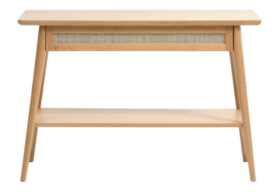 Barrali konsolbord, m. 1 hylde og 1 skuffe - natur rattan, egefinér og egetr (110x40)