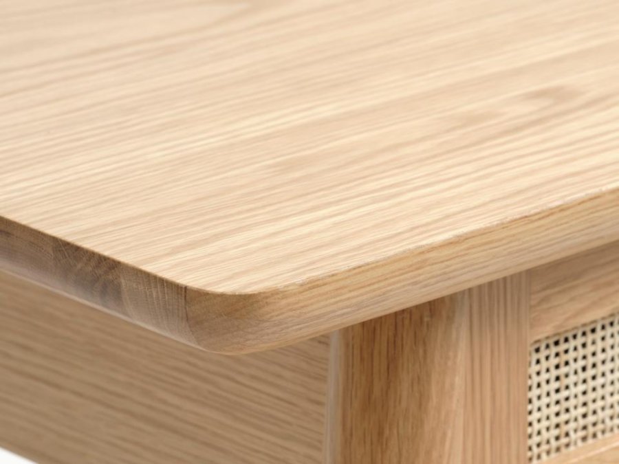 Barrali konsolbord, m. 1 hylde og 1 skuffe - natur rattan, egefinér og egetr (110x40)