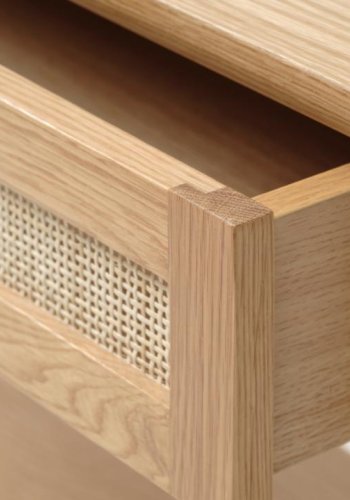 Barrali konsolbord, m. 1 hylde og 1 skuffe - natur rattan, egefinér og egetr (110x40)