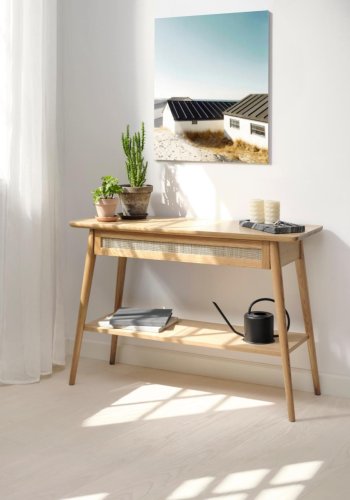 Barrali konsolbord, m. 1 hylde og 1 skuffe - natur rattan, egefinér og egetr (110x40)