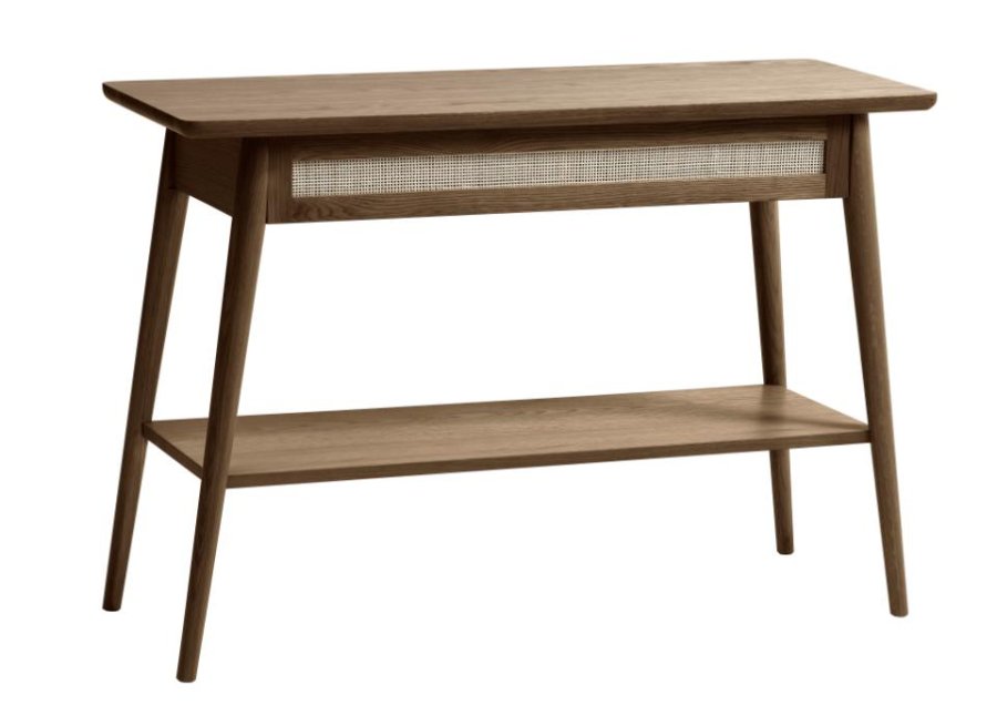 Barrali konsolbord, m. 1 hylde og 1 skuffe - rattan og rgfarvet egefinér/egetr (110x40)