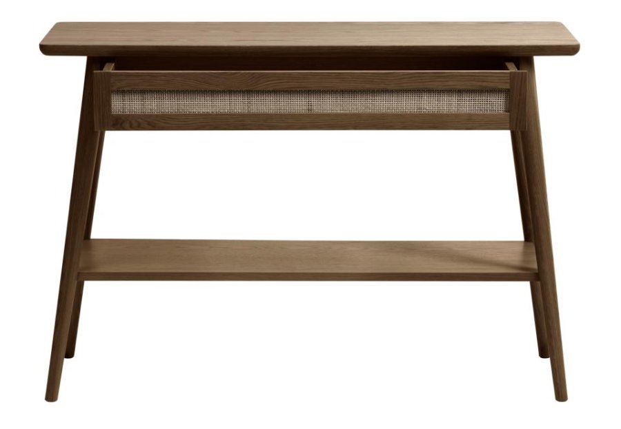 Barrali konsolbord, m. 1 hylde og 1 skuffe - rattan og rgfarvet egefinér/egetr (110x40)