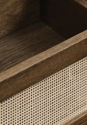 Barrali konsolbord, m. 1 hylde og 1 skuffe - rattan og rgfarvet egefinér/egetr (110x40)