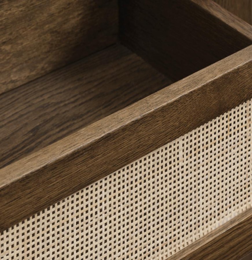 Barrali konsolbord, m. 1 hylde og 1 skuffe - rattan og rgfarvet egefinér/egetr (110x40)