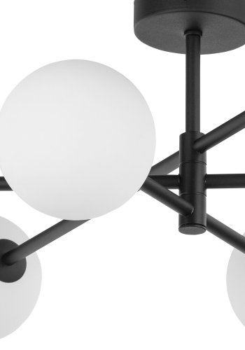 TK Sarius loftlampe, m. 6 skrme - hvid glas og sort metal