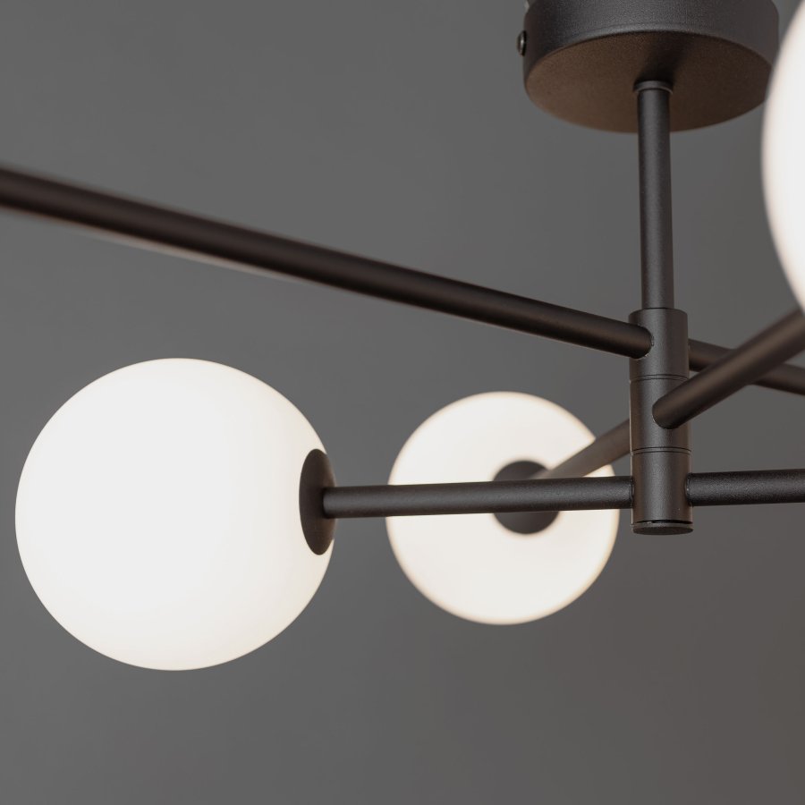 TK Sarius loftlampe, m. 6 skrme - hvid glas og sort metal