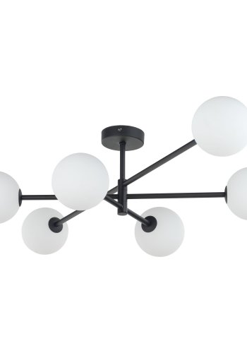 TK Sarius loftlampe, m. 6 skrme - hvid glas og sort metal