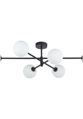 TK Sarius loftlampe, m. 6 skrme - hvid glas og sort metal