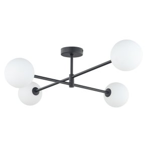 TK Sarius loftlampe, m. 4 skrme - hvid glas og sort metal