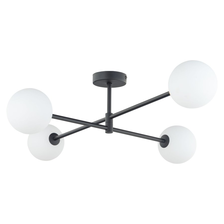 TK Sarius loftlampe, m. 4 skrme - hvid glas og sort metal