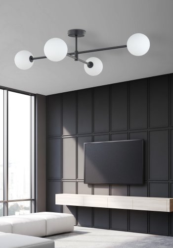 TK Sarius loftlampe, m. 4 skrme - hvid glas og sort metal