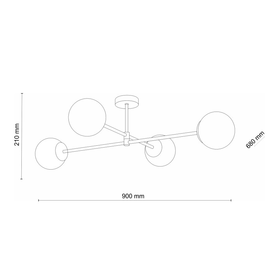 TK Sarius loftlampe, m. 4 skrme - hvid glas og sort metal