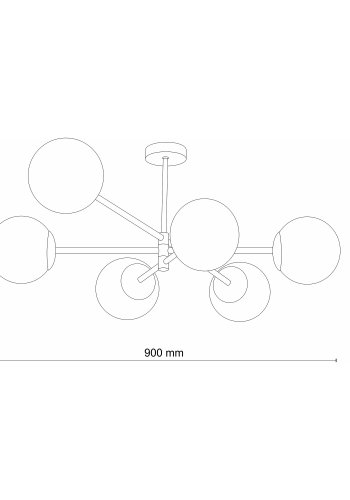 TK Sarius loftlampe, m. 6 skrme - hvid glas og guld metal