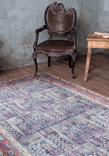 TEPPI Blues gulvtppe, m. mnster, rektangulr - multifarvet polyester (210x310)