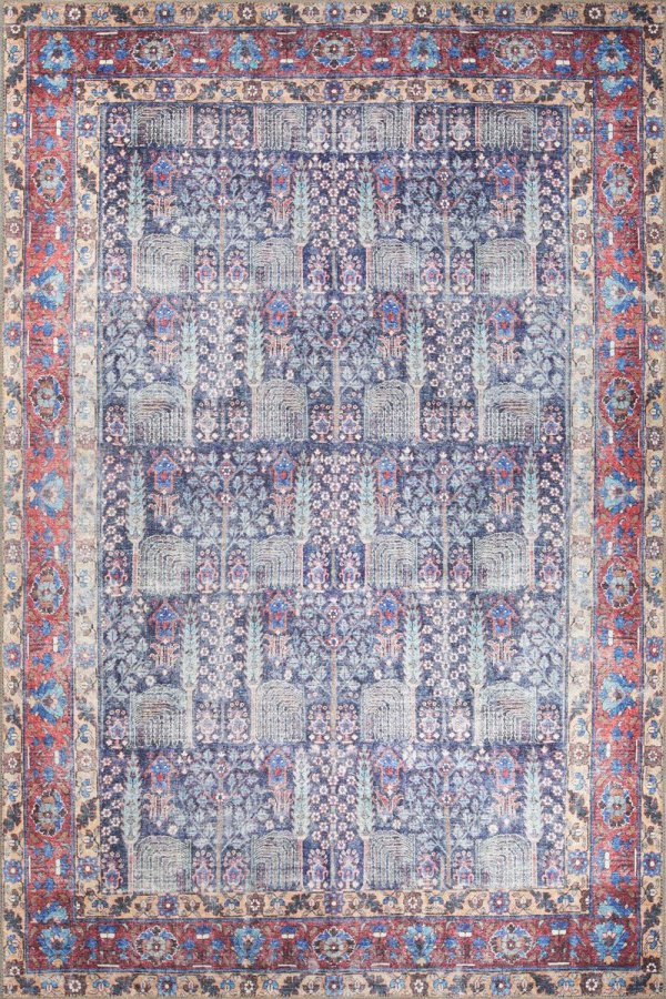 TEPPI Blues gulvtppe, m. mnster, rektangulr - multifarvet polyester (210x310)