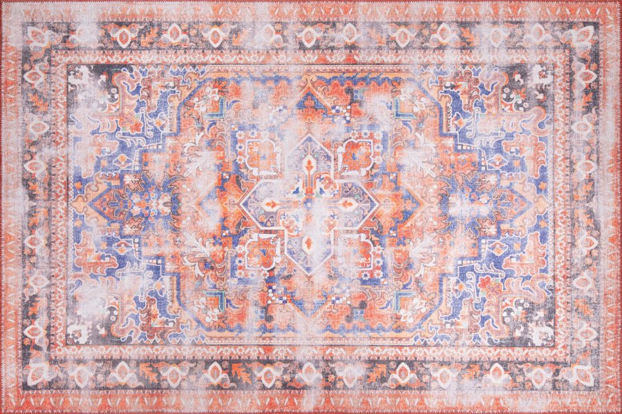 TEPPI Blues gulvtppe, m. mnster, rektangulr - multifarvet polyester (140x190)