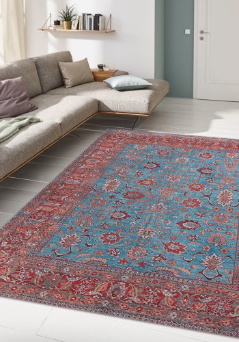 TEPPI Blues gulvtppe, m. mnster, rektangulr - multifarvet polyester (150x230)