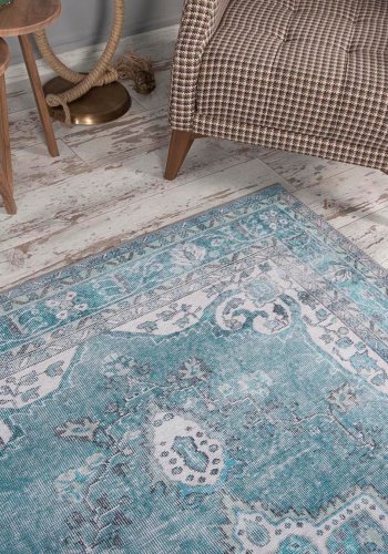 TEPPI Blues gulvtppe, m. mnster, rektangulr - multifarvet polyester (210x310)