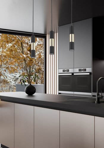 TK Vivien loftlampe, m. 3 skrme - guld og sort metal