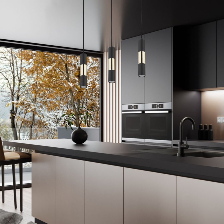 TK Vivien loftlampe, m. 3 skrme - guld og sort metal