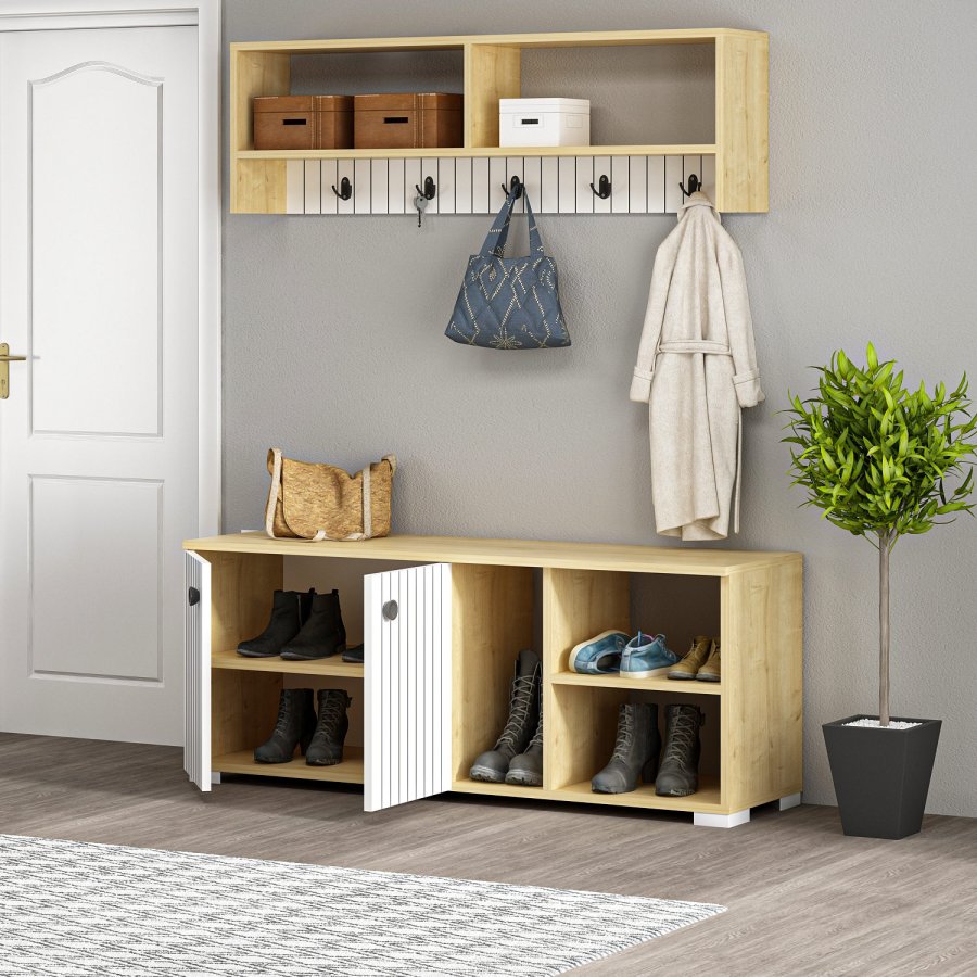 FUNZI LIVING Sarandon entrést, m. hattehylde og skoskab - hvid og safir melamin