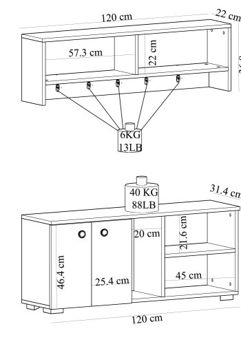 FUNZI LIVING Sarandon entrést, m. hattehylde og skoskab - hvid melamin