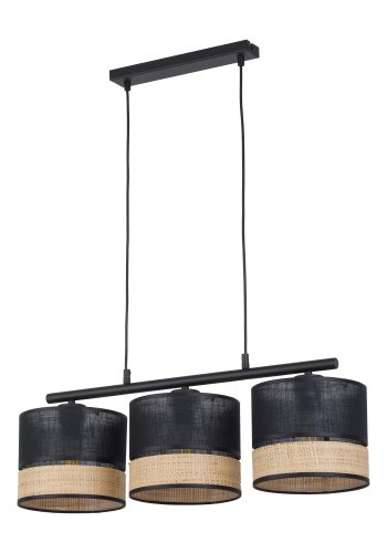 TK Paglia loftlampe, m. 3 skrme - sort stof og natur flet