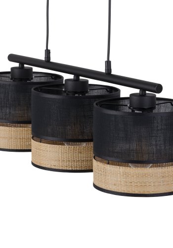 TK Paglia loftlampe, m. 3 skrme - sort stof og natur flet