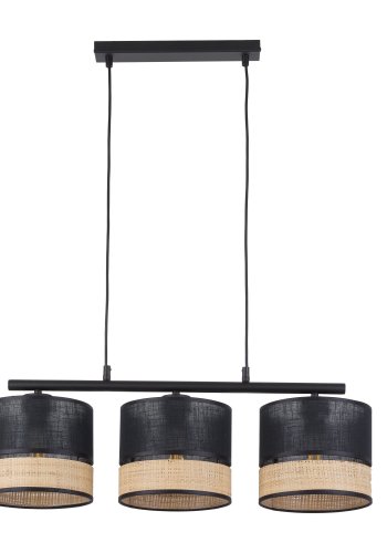 TK Paglia loftlampe, m. 3 skrme - sort stof og natur flet