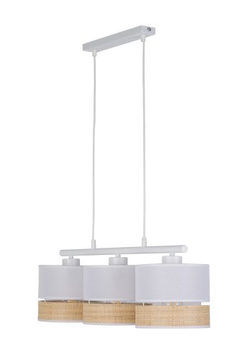 TK Paglia loftlampe, m. 3 skrme - hvid stof og natur flet