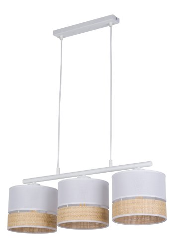 TK Paglia loftlampe, m. 3 skrme - hvid stof og natur flet