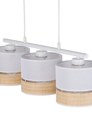 TK Paglia loftlampe, m. 3 skrme - hvid stof og natur flet