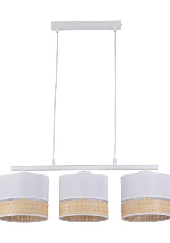 TK Paglia loftlampe, m. 3 skrme - hvid stof og natur flet