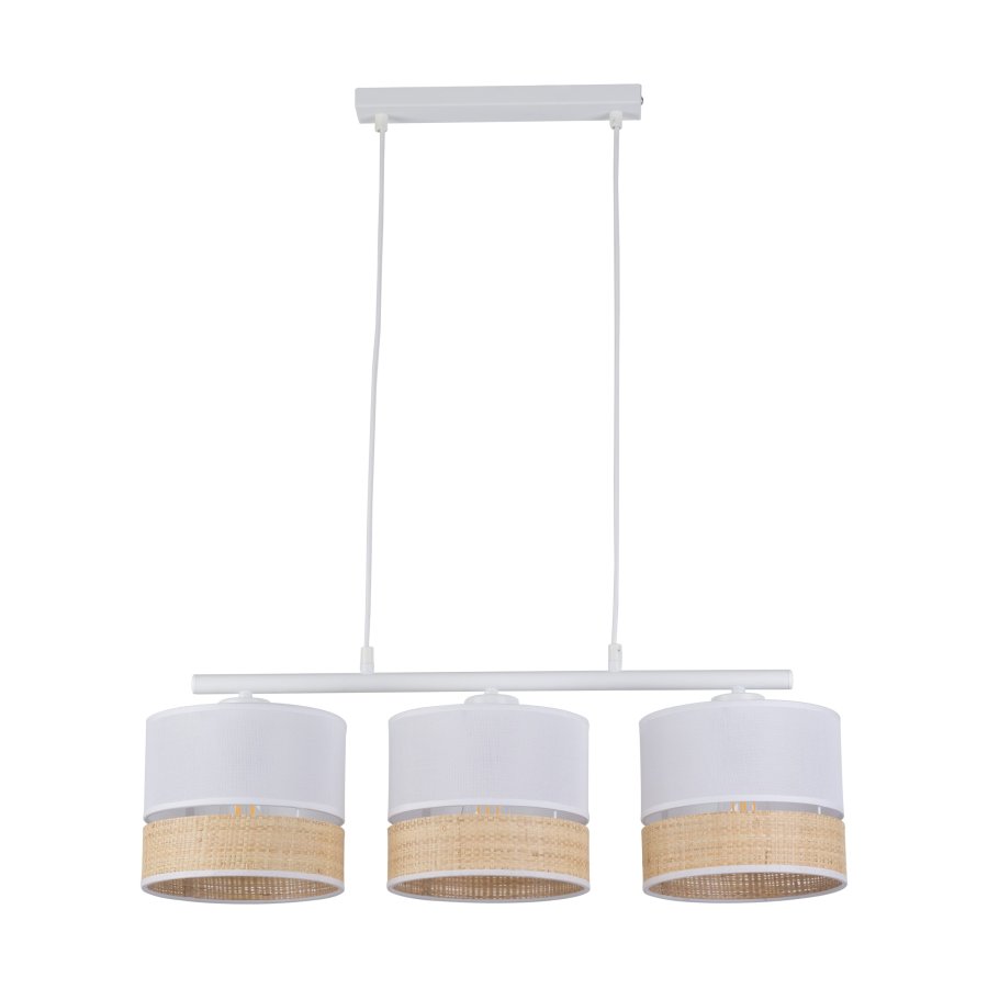 TK Paglia loftlampe, m. 3 skrme - hvid stof og natur flet