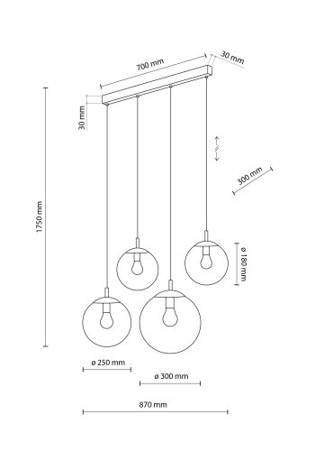 TK Esme loftlampe, m. 4 skrme - multifarvet glas og sort metal
