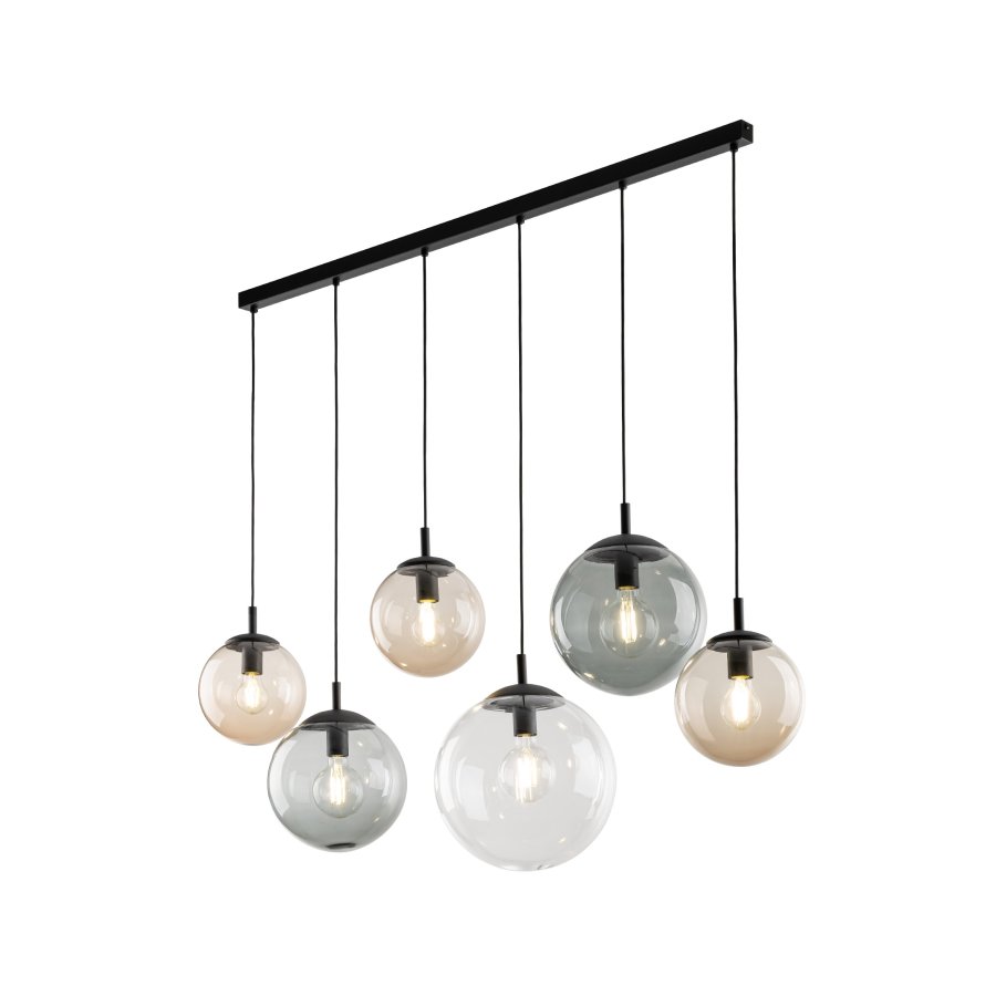 TK Esme loftlampe, m. 6 skrme - multifarvet glas og sort metal