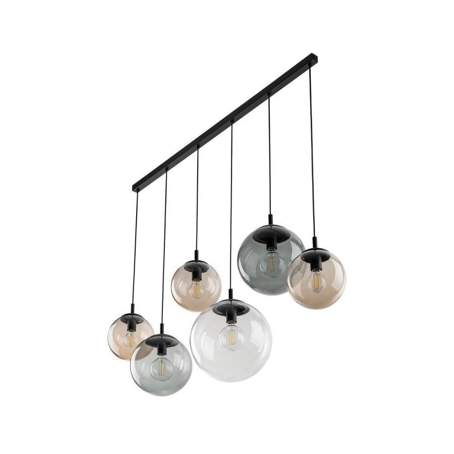 TK Esme loftlampe, m. 6 skrme - multifarvet glas og sort metal