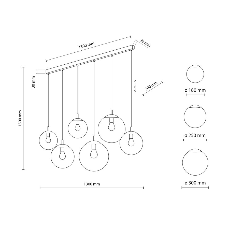 TK Esme loftlampe, m. 6 skrme - multifarvet glas og sort metal