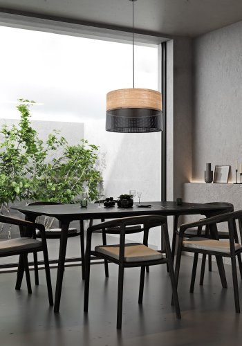 TK Nicol loftlampe - natur finér og sort PVC-folie/metal