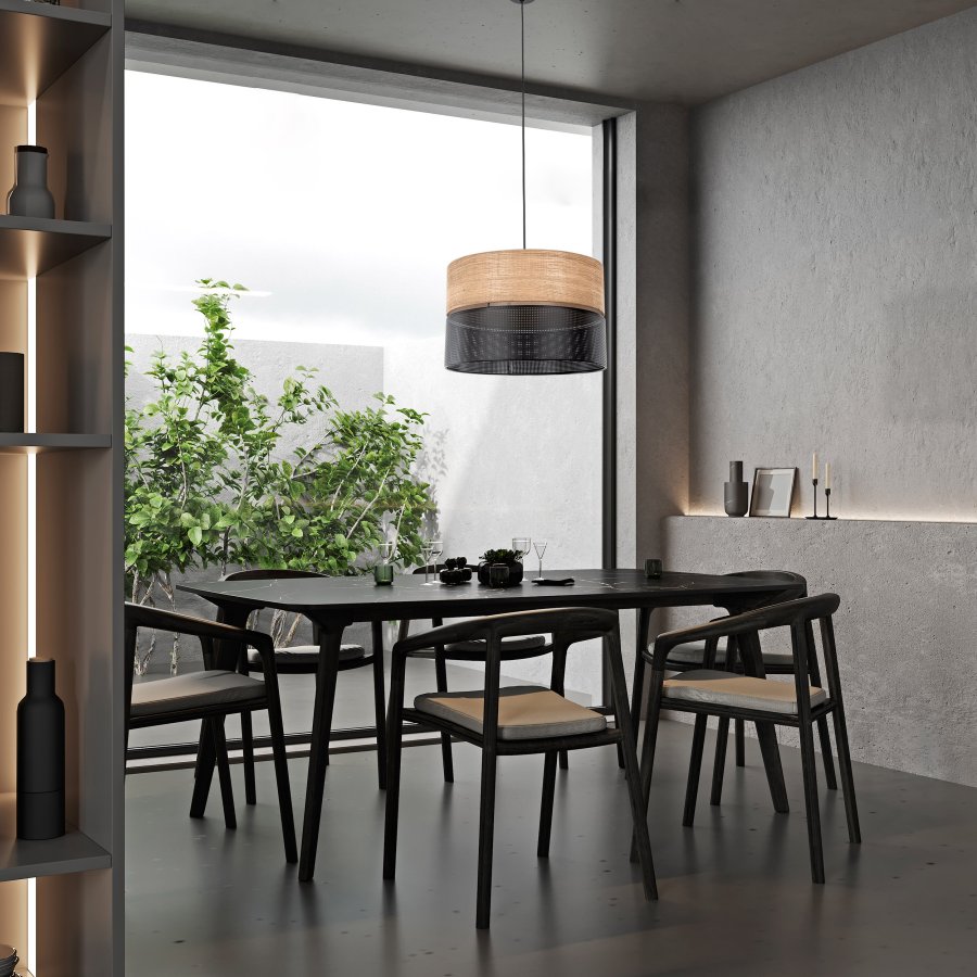 TK Nicol loftlampe - natur finér og sort PVC-folie/metal