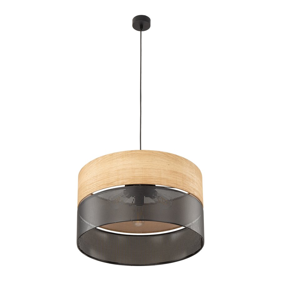 TK Nicol loftlampe - natur finér og sort PVC-folie/metal