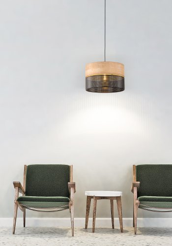 TK Nicol loftlampe - natur finér og sort PVC-folie/metal