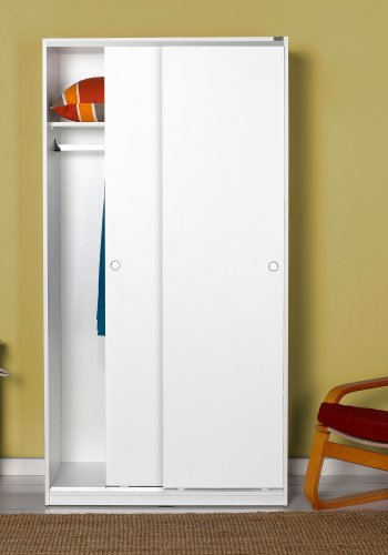 NORDVÄRK SWD garderobeskab, m. 2 skydelger, 1 bjlestang, 5 hylder - hvid melamin