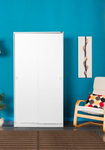 NORDVÄRK SWD garderobeskab, m. 2 skydelger, 1 bjlestang, 5 hylder - hvid melamin