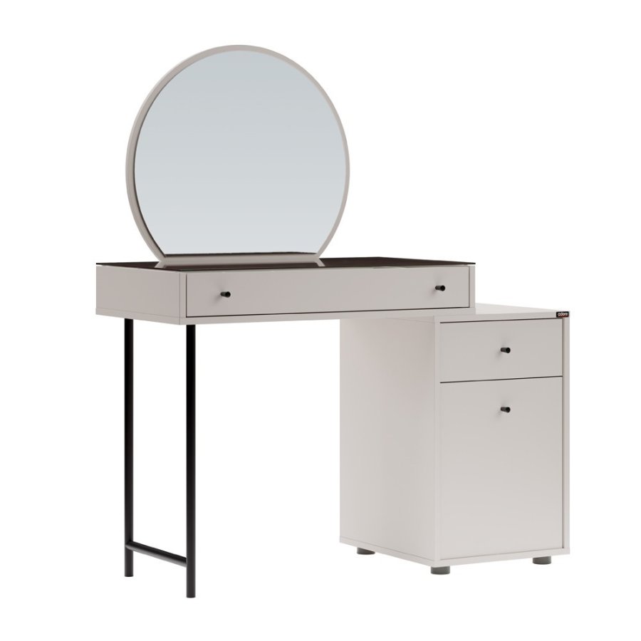 NORDVÄRK Tmu-712-Vv-1 makeup bord, m. spejl, 1 lge, 1 hylde, 2 skuffer - glas og melamin (108x47)