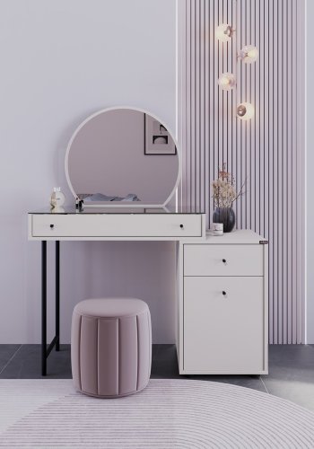 NORDVÄRK Tmu-712-Vv-1 makeup bord, m. spejl, 1 lge, 1 hylde, 2 skuffer - glas og melamin (108x47)