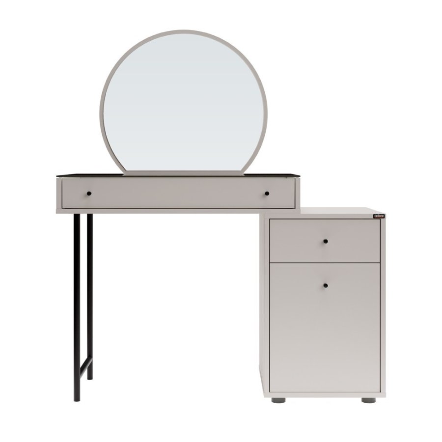 NORDVÄRK Tmu-712-Vv-1 makeup bord, m. spejl, 1 lge, 1 hylde, 2 skuffer - glas og melamin (108x47)