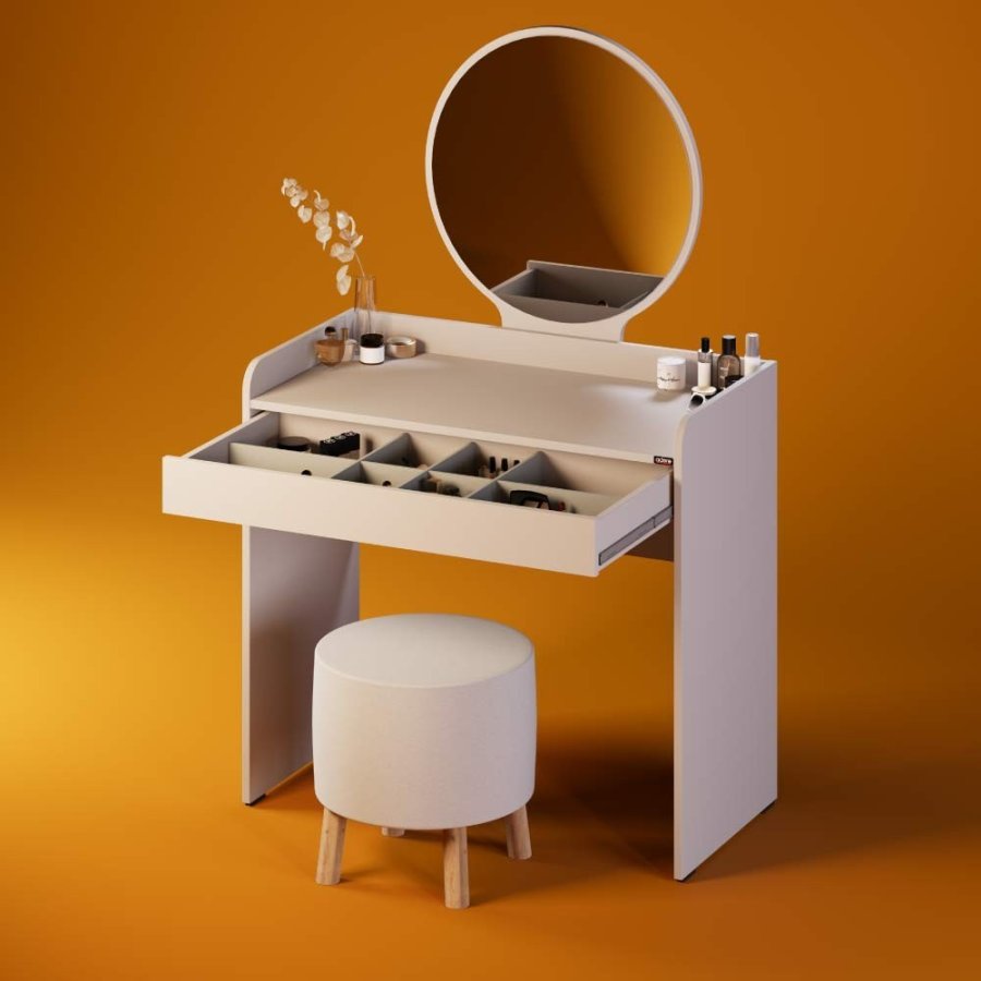 NORDVÄRK Tmu-701-Vv-1 makeup bord, m. spejl, 1 skuffe - melamin (90x47)