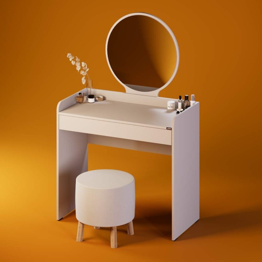 NORDVÄRK Tmu-701-Vv-1 makeup bord, m. spejl, 1 skuffe - melamin (90x47)