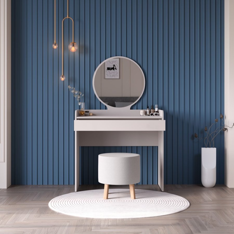 NORDVÄRK Tmu-701-Vv-1 makeup bord, m. spejl, 1 skuffe - melamin (90x47)